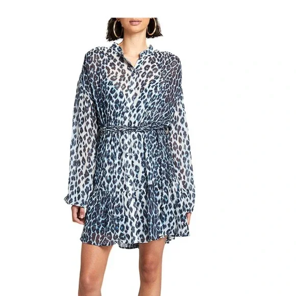 A.L.C. | Dresses | Alc Dress Size 4 Shirt Dress Ombre Jen Chiffon Blue  Leopard Print Gauzy | Poshmark